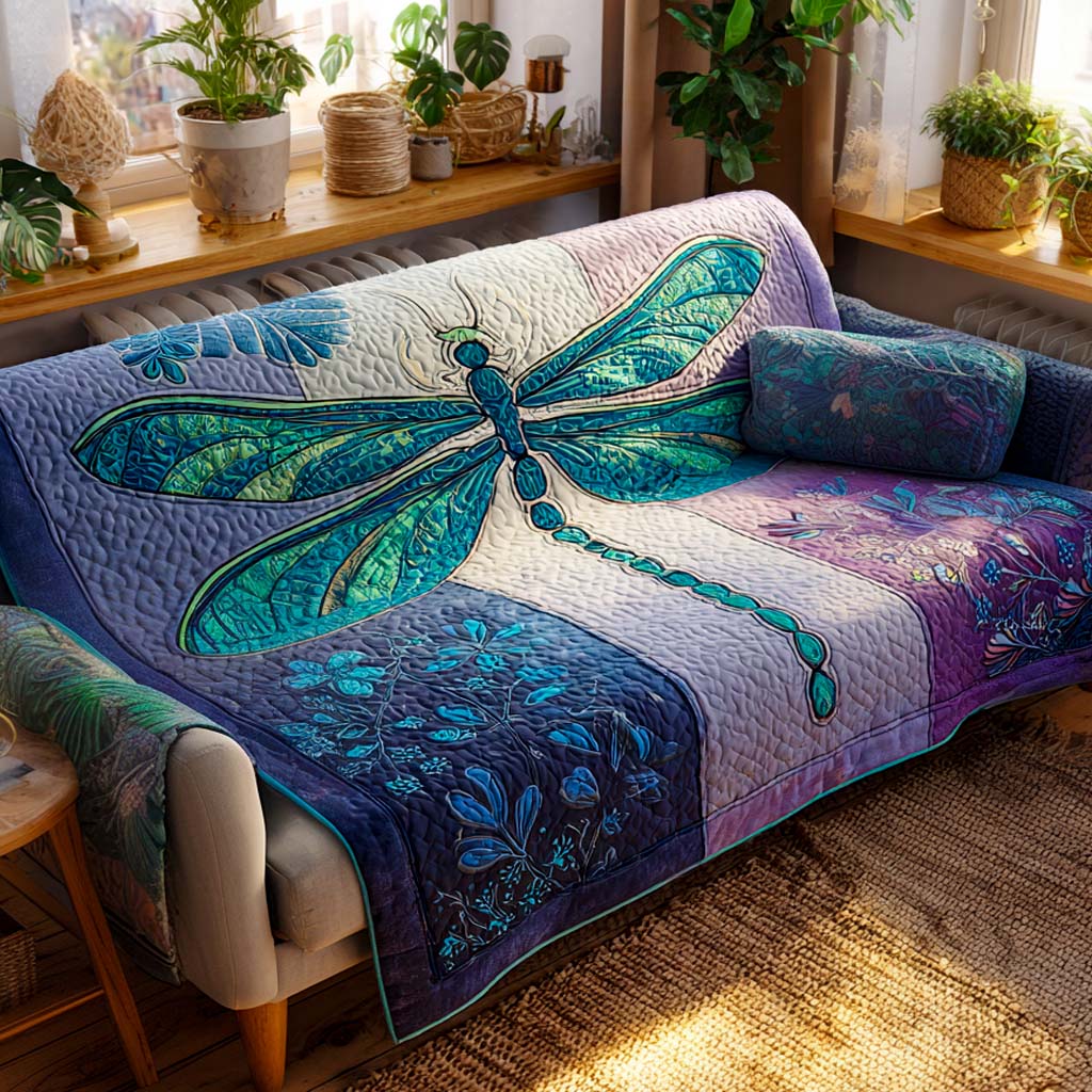 Quilted Sofa Cover with Dragonflies