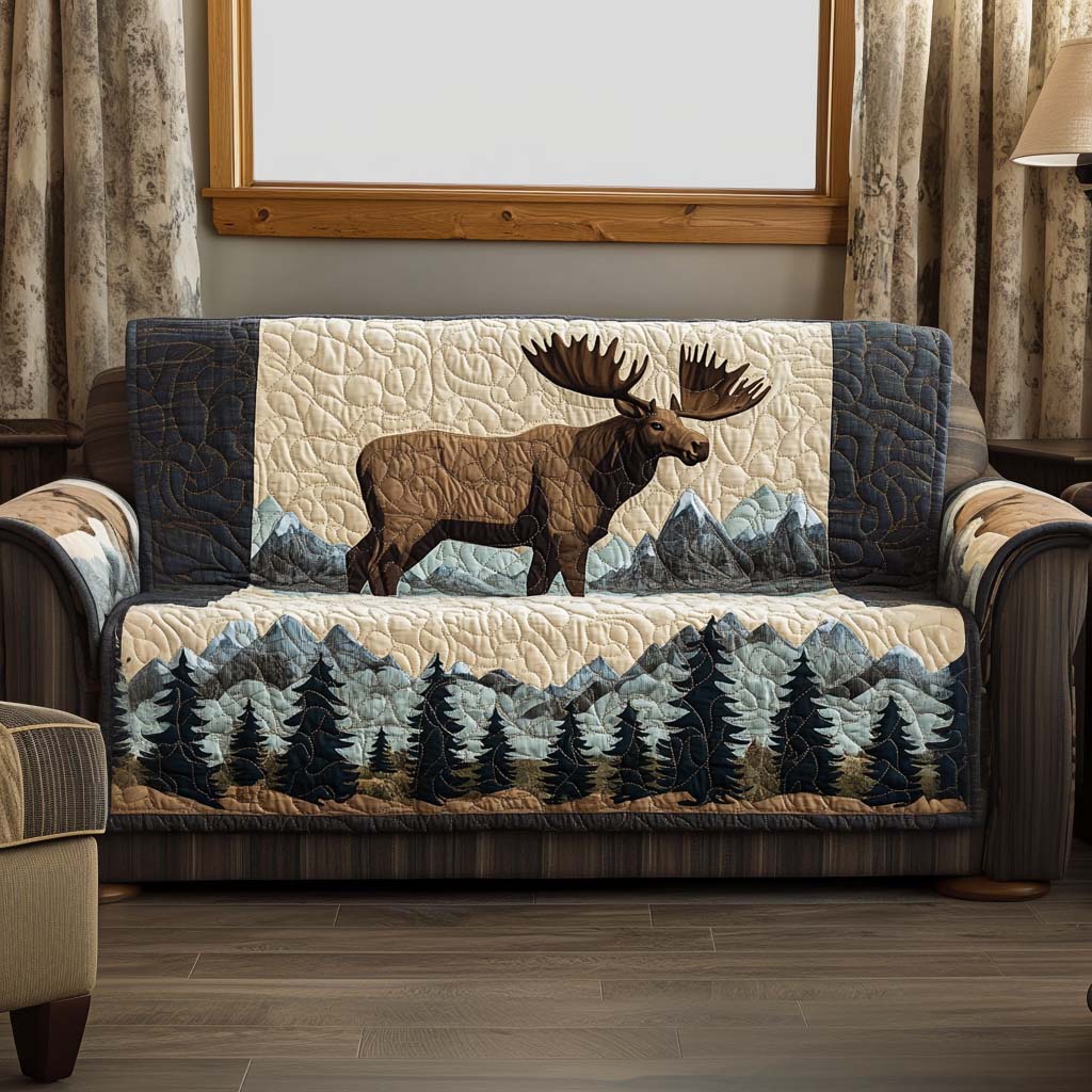 Quilted Sofa Cover with Moose and Path
