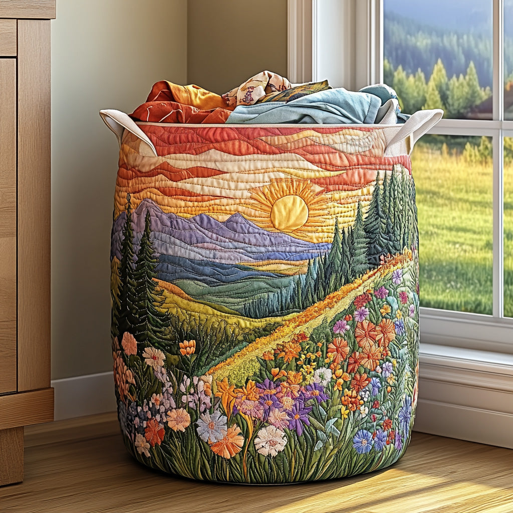Quilted Laundry Basket with Floral Pattern