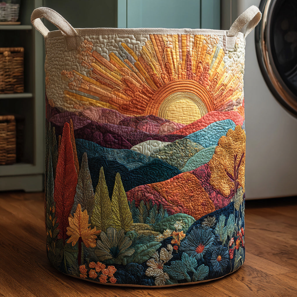 Quilted Laundry Basket with Nature Landscape