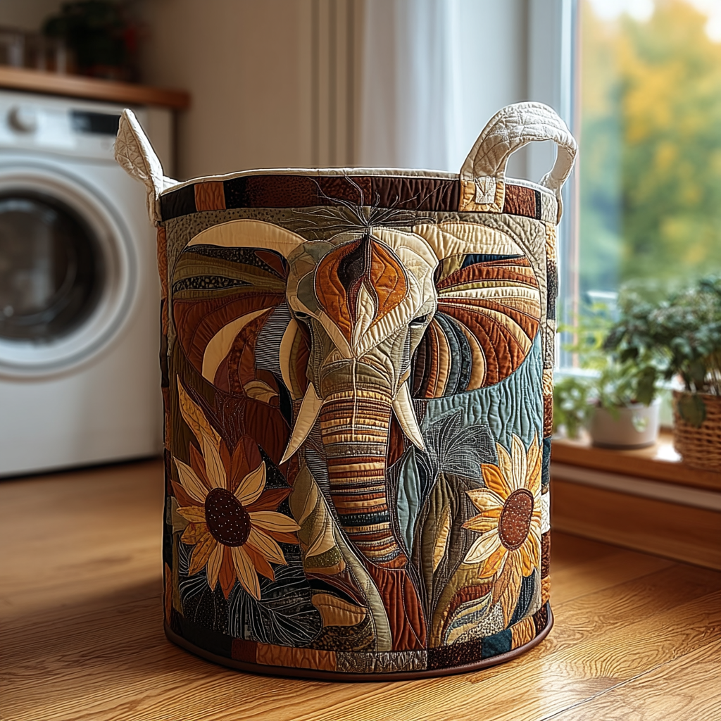 Quilted Laundry Basket with Elephant
