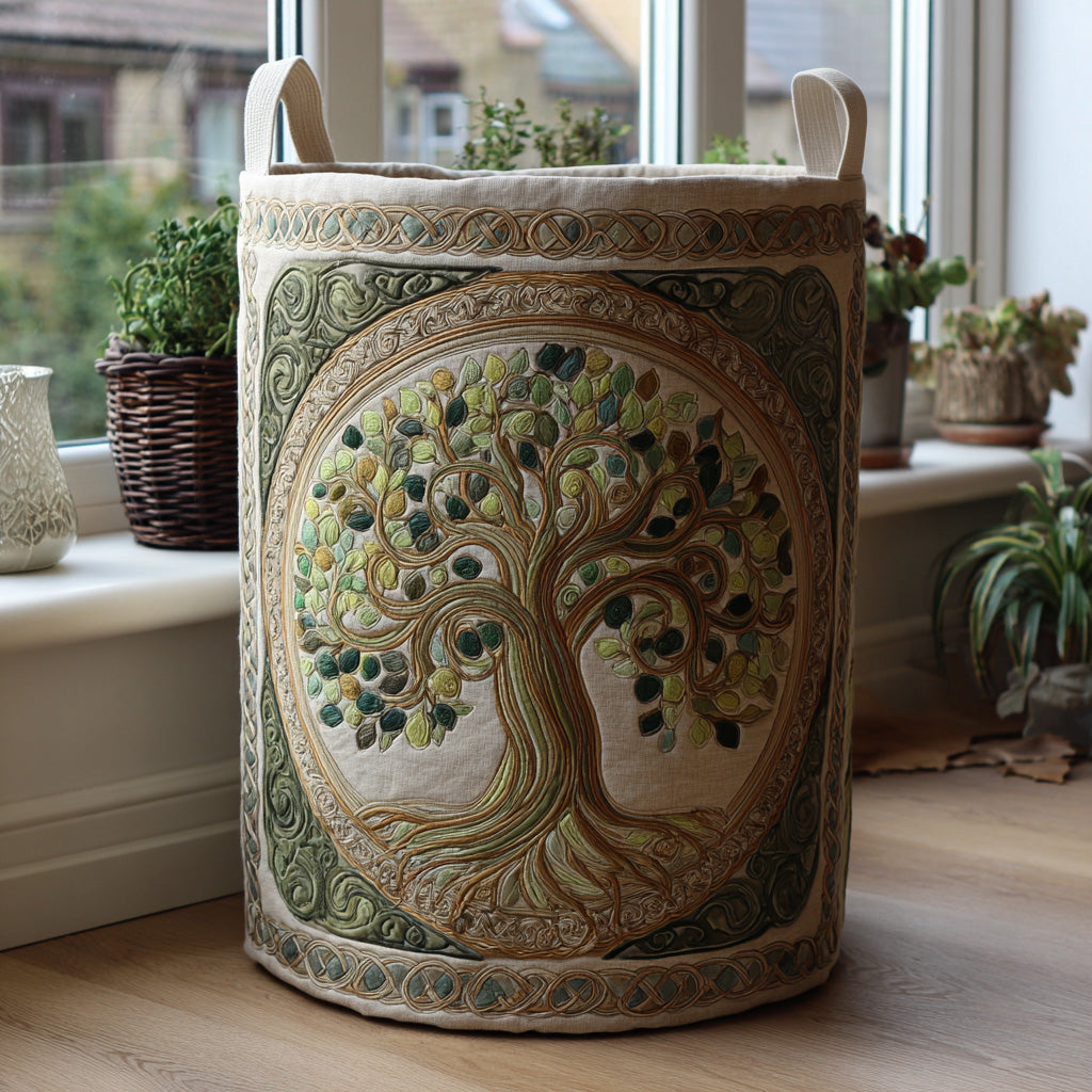 Quilted Laundry Basket with Nature Landscape
