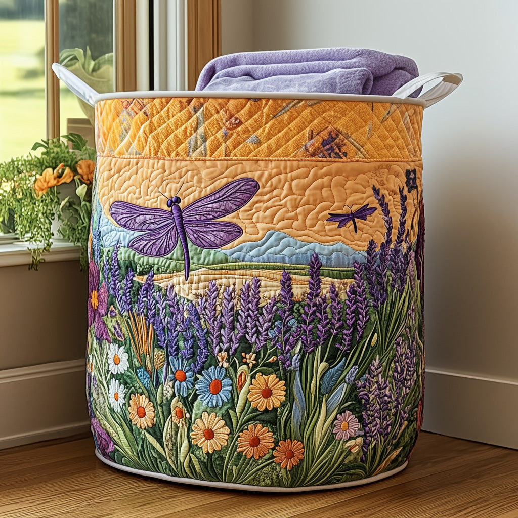 Quilted Laundry Basket with Dragonfly