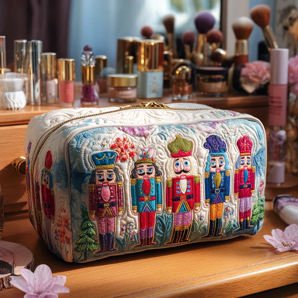 Quilted Makeup Bag with Christmas Nutcracker