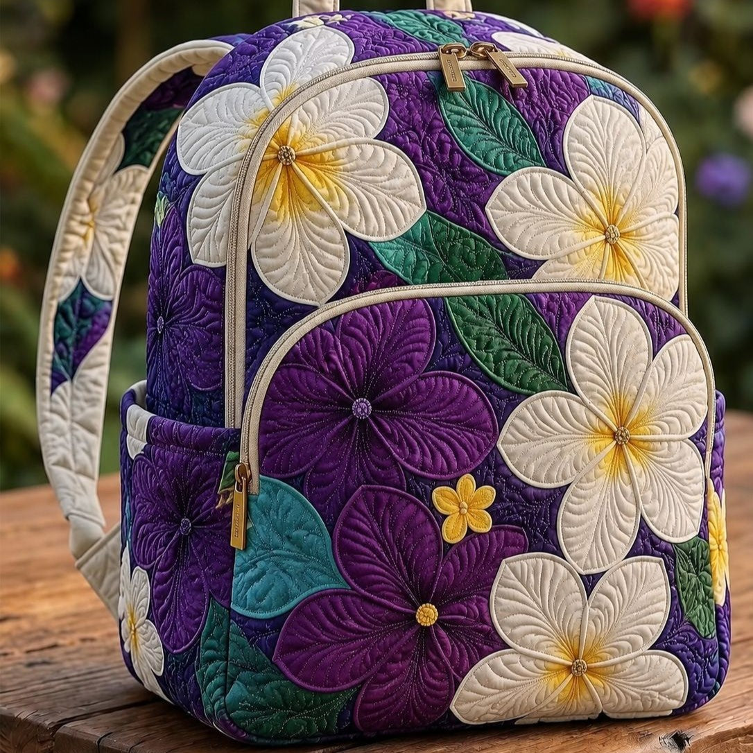 Quilted Backpack – Purple Frangipani