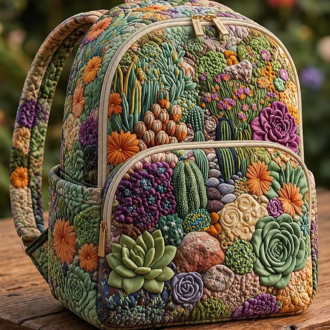 Quilted Backpack – Succulents and Cacti