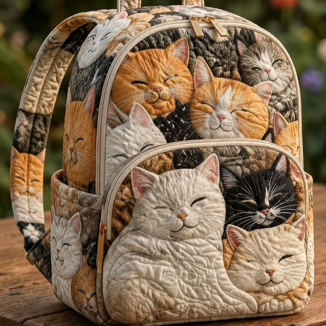 Quilted Backpack – Sleeping Cat Family