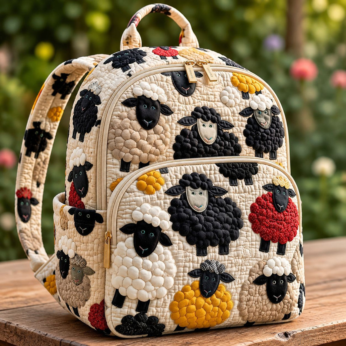 Quilted Backpack – Sheep Fabric Print
