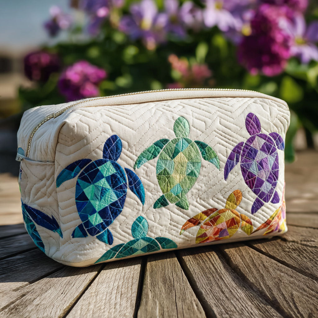 Quilted Makeup Bag with Ocean Waves
