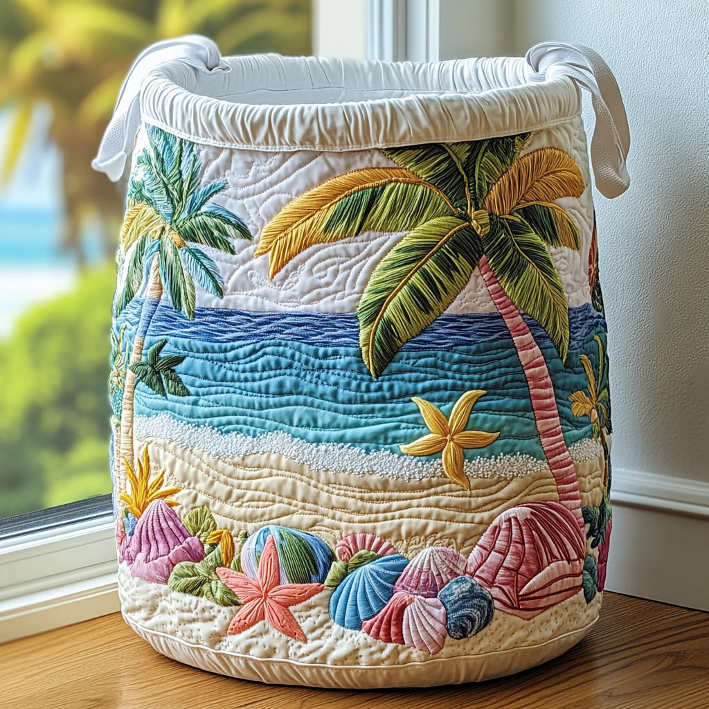 Quilted Laundry Basket with Tropical Design