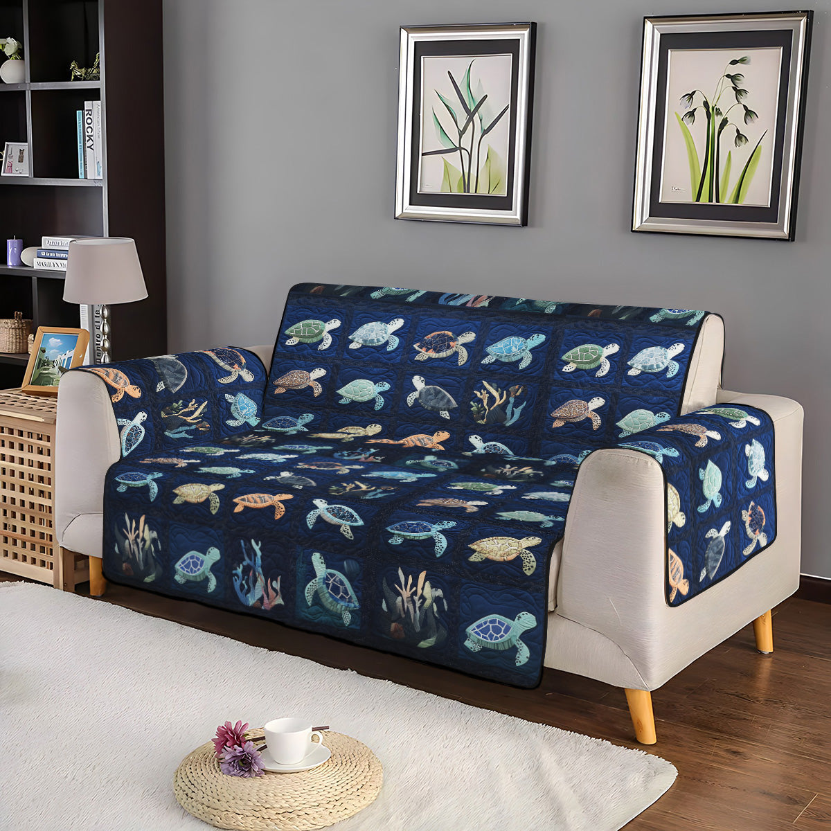 Quilted Sofa Cover with Ocean Pattern
