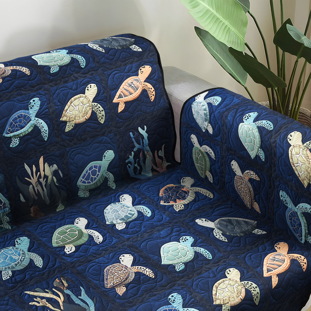 Quilted Sofa Cover with Ocean Pattern