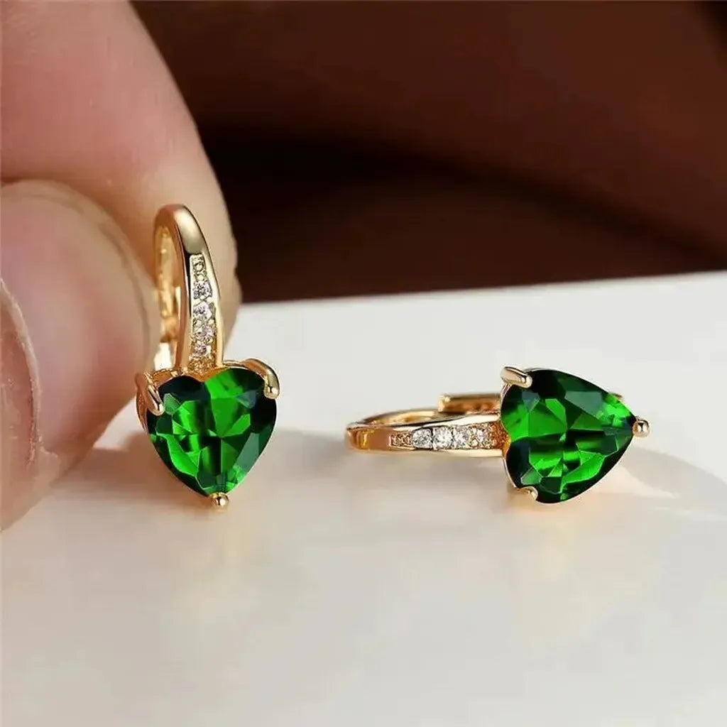 Earrings with Emerald Green Heart Stone