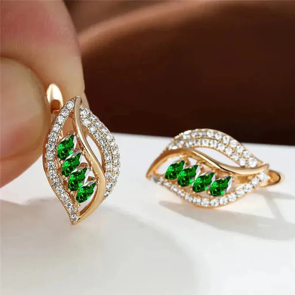 Katarina Earrings with Emerald Green Leaf