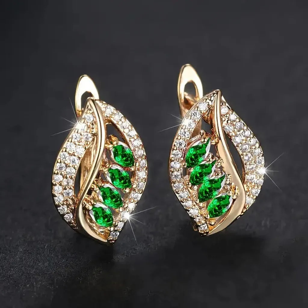 Katarina Earrings with Emerald Green Leaf