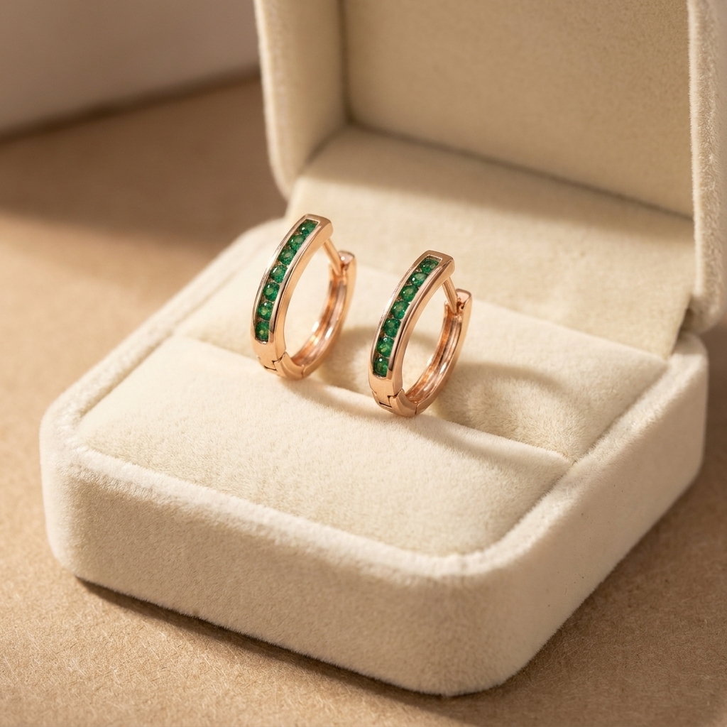 Earrings with Emerald and Zirconia in Gold