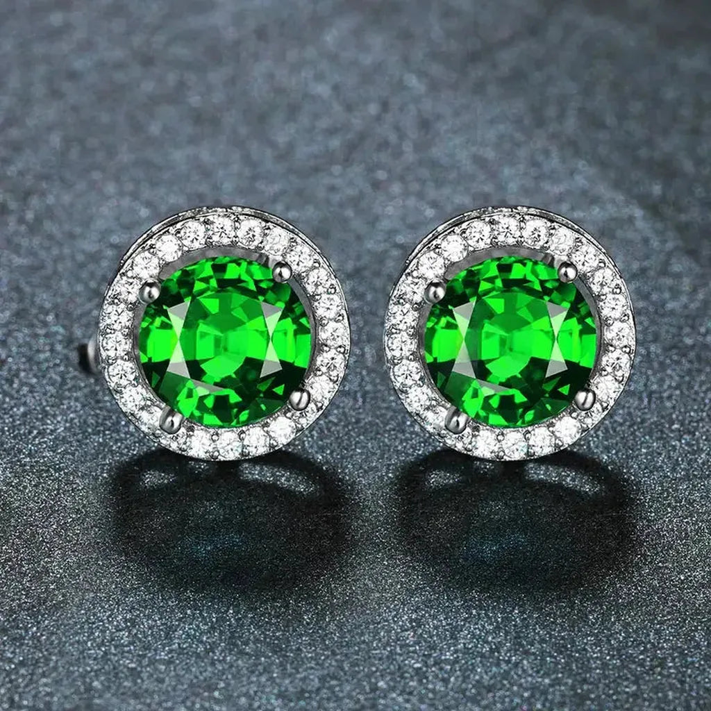 Earrings with Emerald and Zirconia