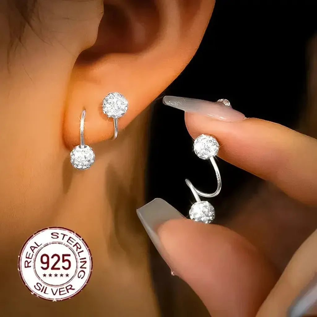 Earrings with Double Spiral and Zirconia