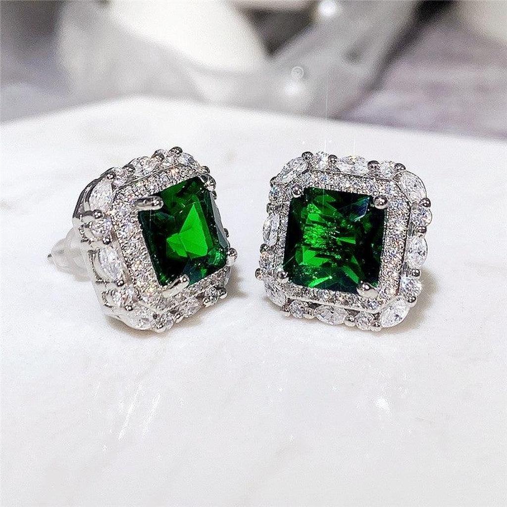 Earrings with Emerald and Crystal Trim