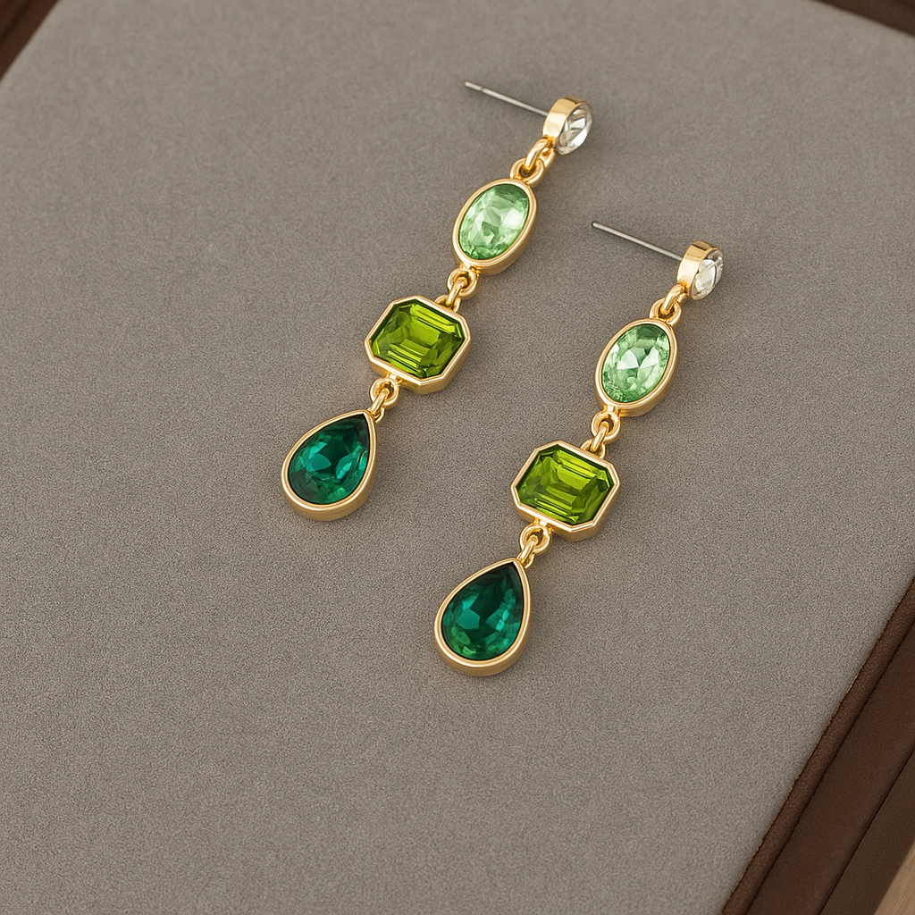 Drop Earrings with Green Stones