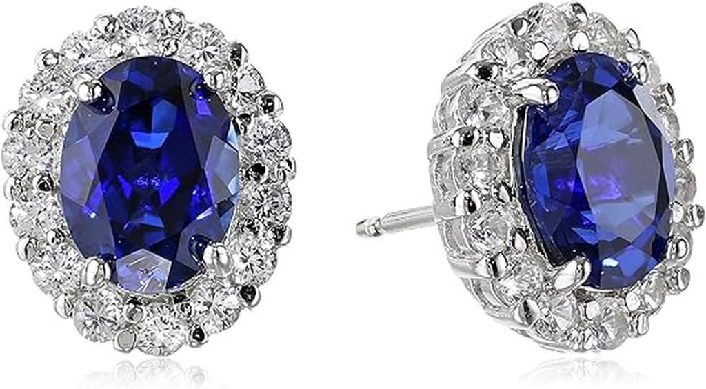 Oval Stud Earrings with White Sapphire | White Gold