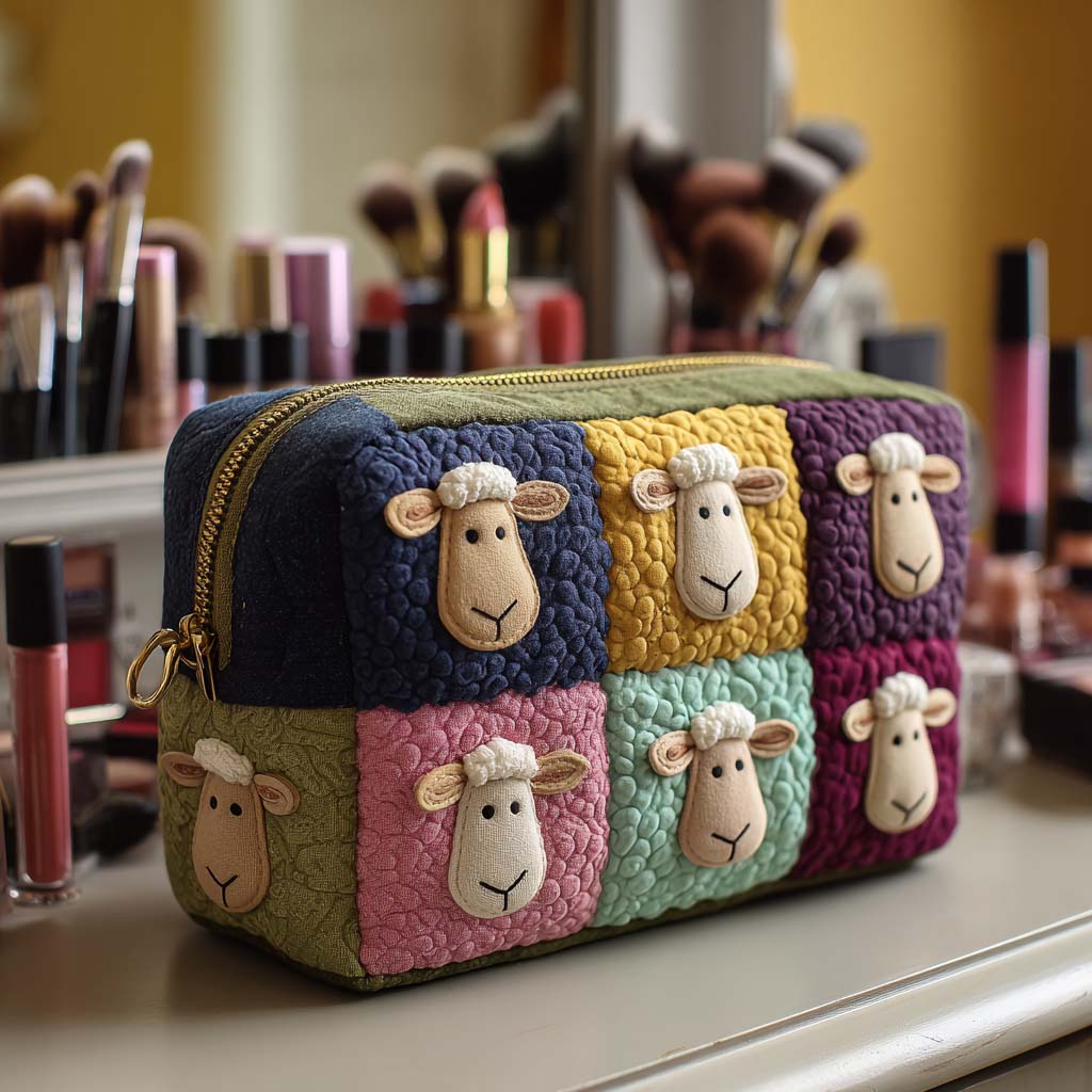 Quilted Makeup Bag in Patchwork Fabric
