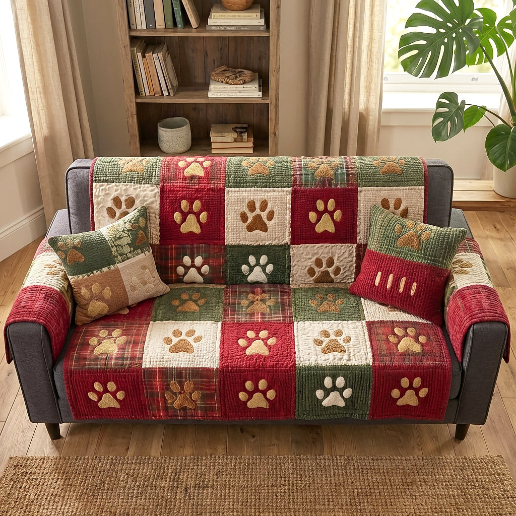 Quilted Sofa Cover with Christmas Little Paws