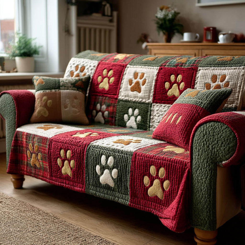 Quilted Sofa Cover – Quilted Sofa Cover with Paw Prints