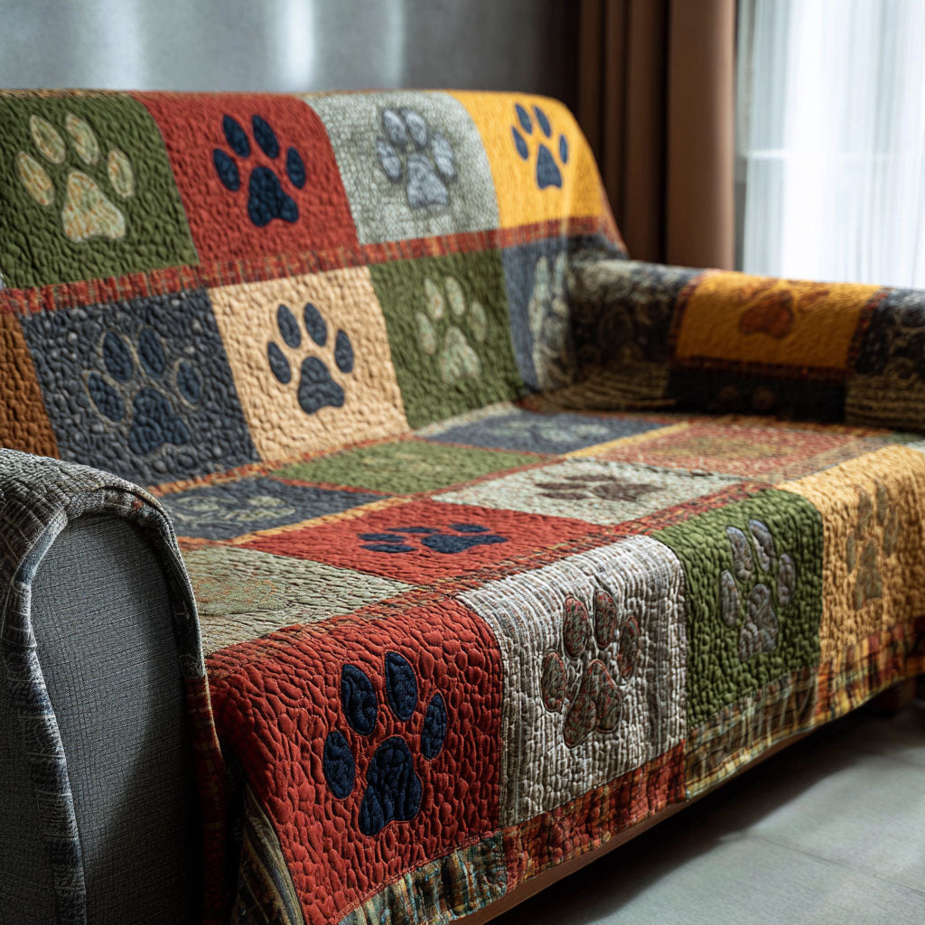 Quilted Sofa Cover – Patchwork Quilted Sofa Cover with Paws