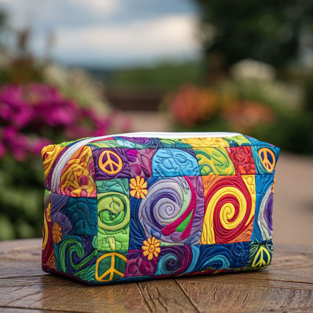 Quilted Makeup Bag with Peace Symbol