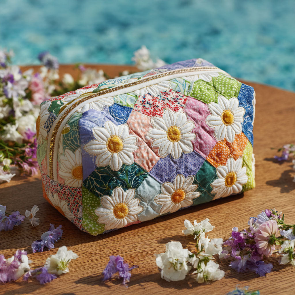 Quilted Makeup Bag with Petal Trail