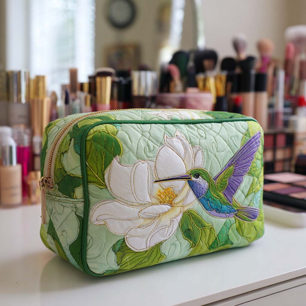 Quilted Makeup Bag with Delicate Petals