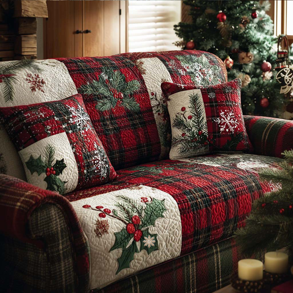Quilted Sofa Cover in Check Pattern