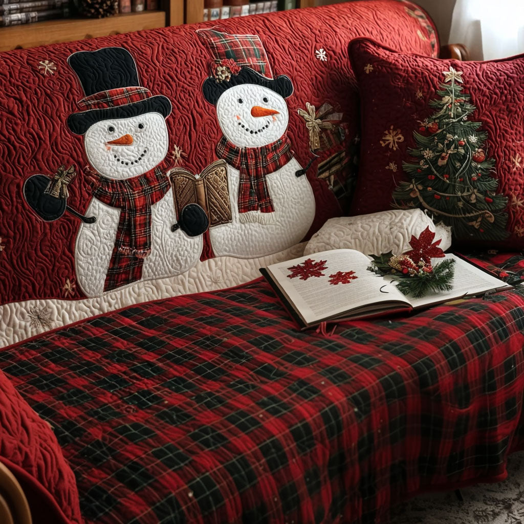 Quilted Sofa Cover – with Checked Snowman