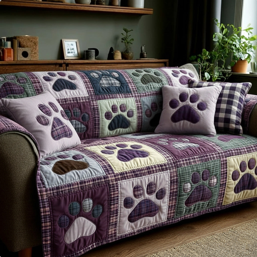 Quilted Sofa Cover with Paw Prints