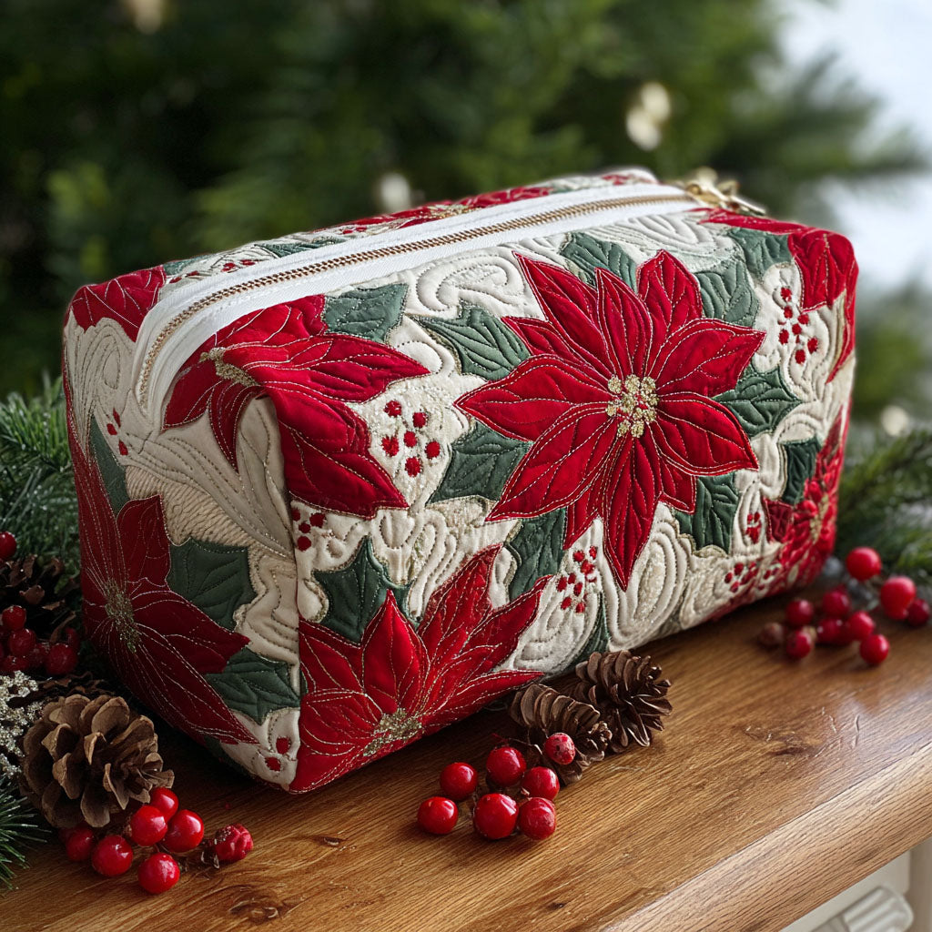 Quilted Makeup Bag with Poinsettia