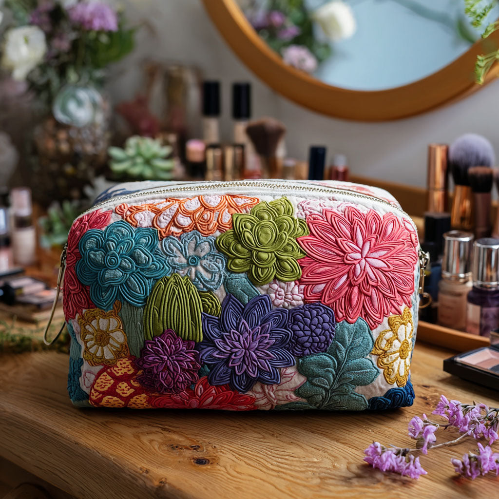 Quilted Makeup Bag with Cactus Garden