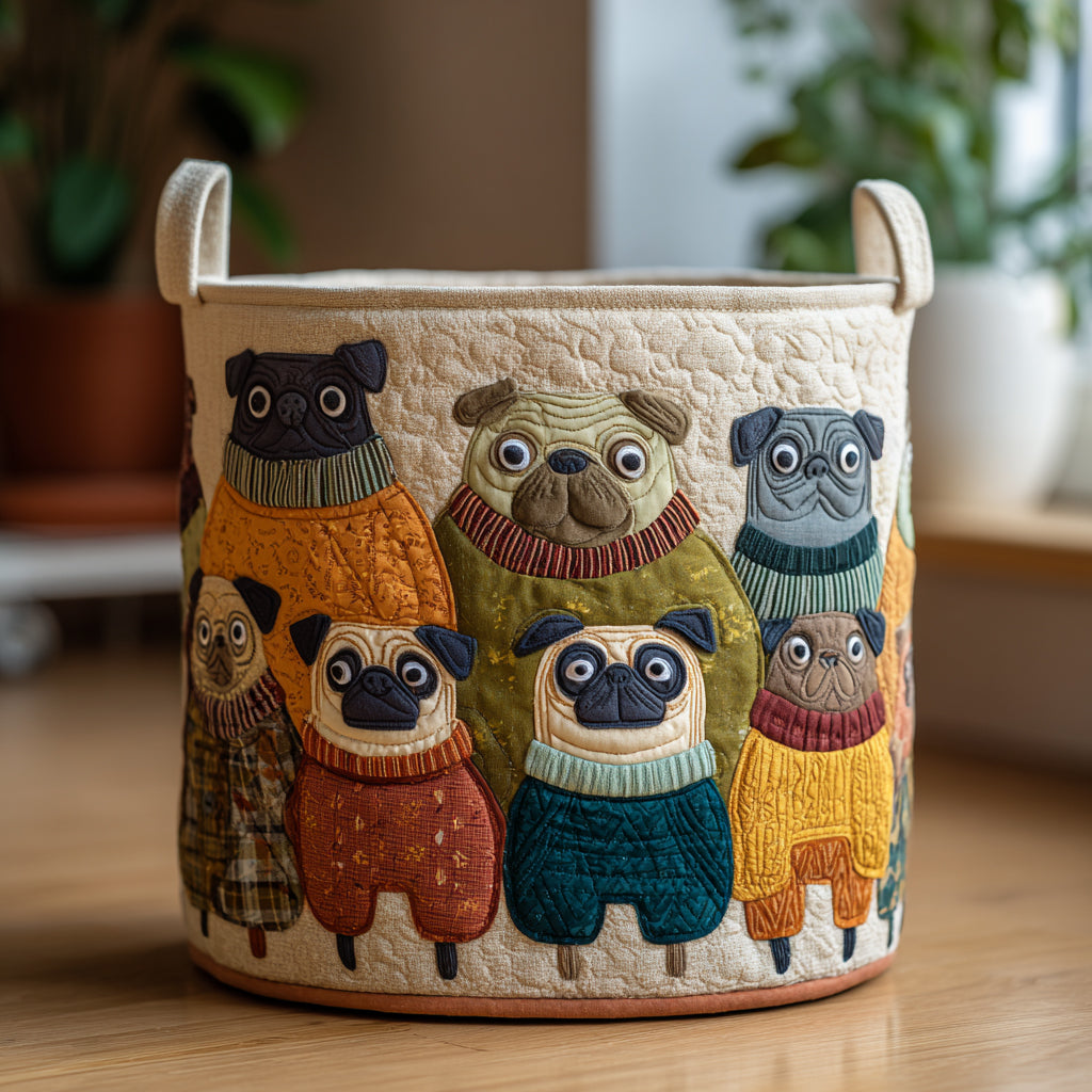 Quilted Laundry Basket with Pug