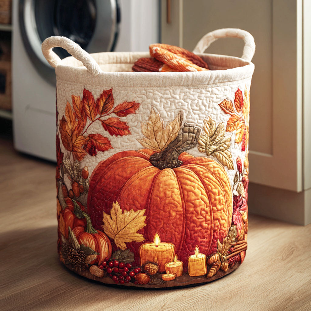 Quilted Laundry Basket with Autumn Pumpkins
