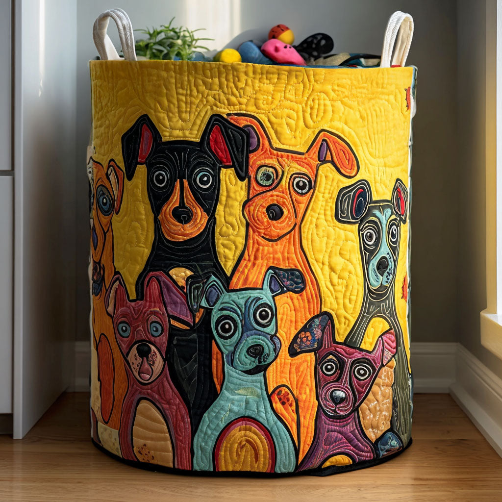 Quilted Laundry Basket with Dog Design