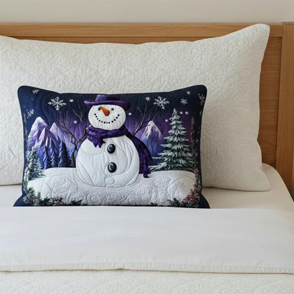 Padded Pillow Cover - Purple Snowman