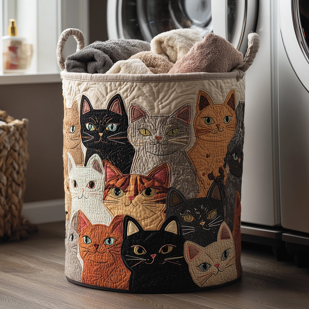 Quilted Laundry Basket with Cosy Cat
