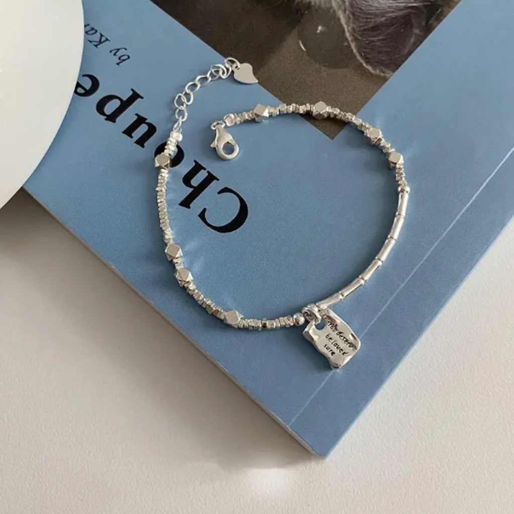 Square White Gold Bracelet “Love”