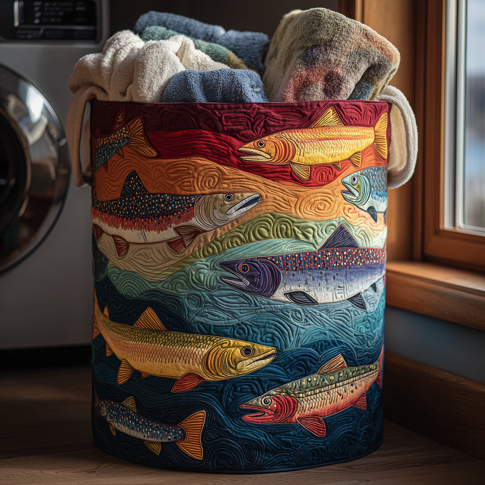 Quilted Laundry Basket with Colourful Fish