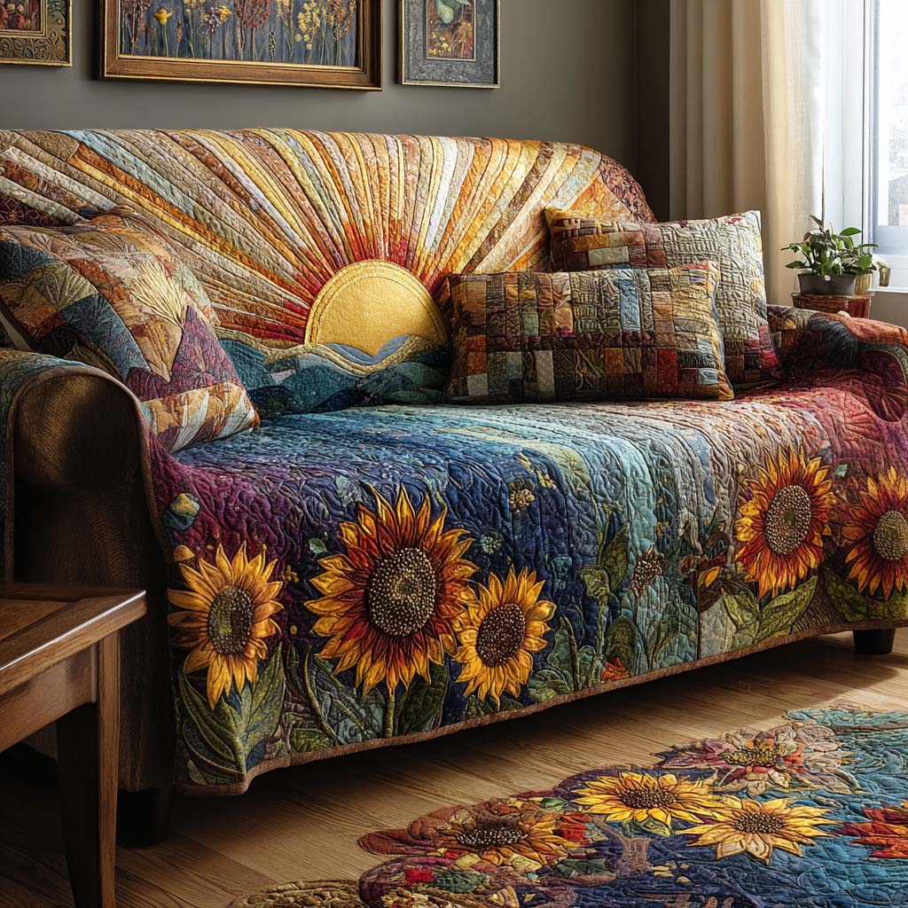 Quilted Sofa Cover with Sun Design
