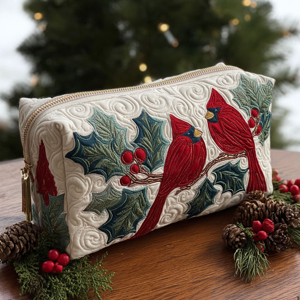 Quilted Makeup Bag with Red Pattern