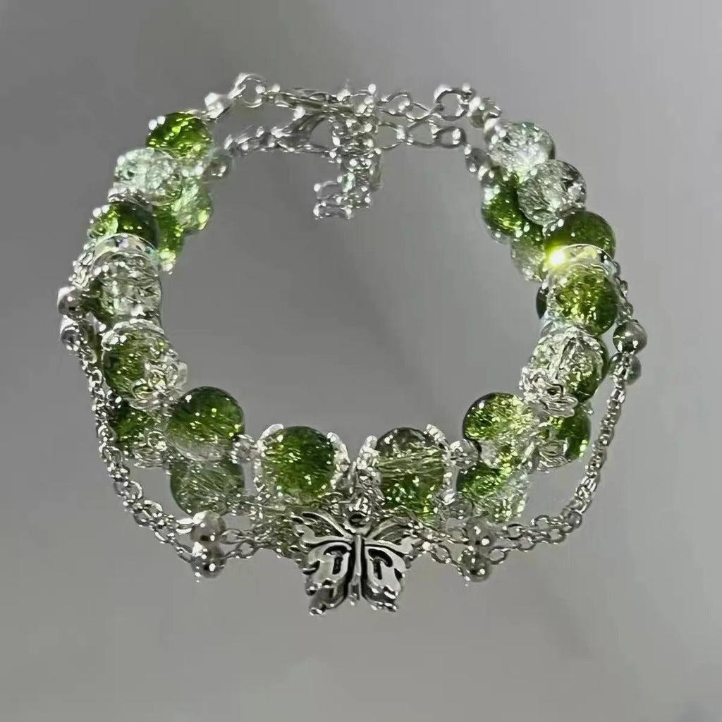 Retro Bracelet with Butterfly and Green Pearls