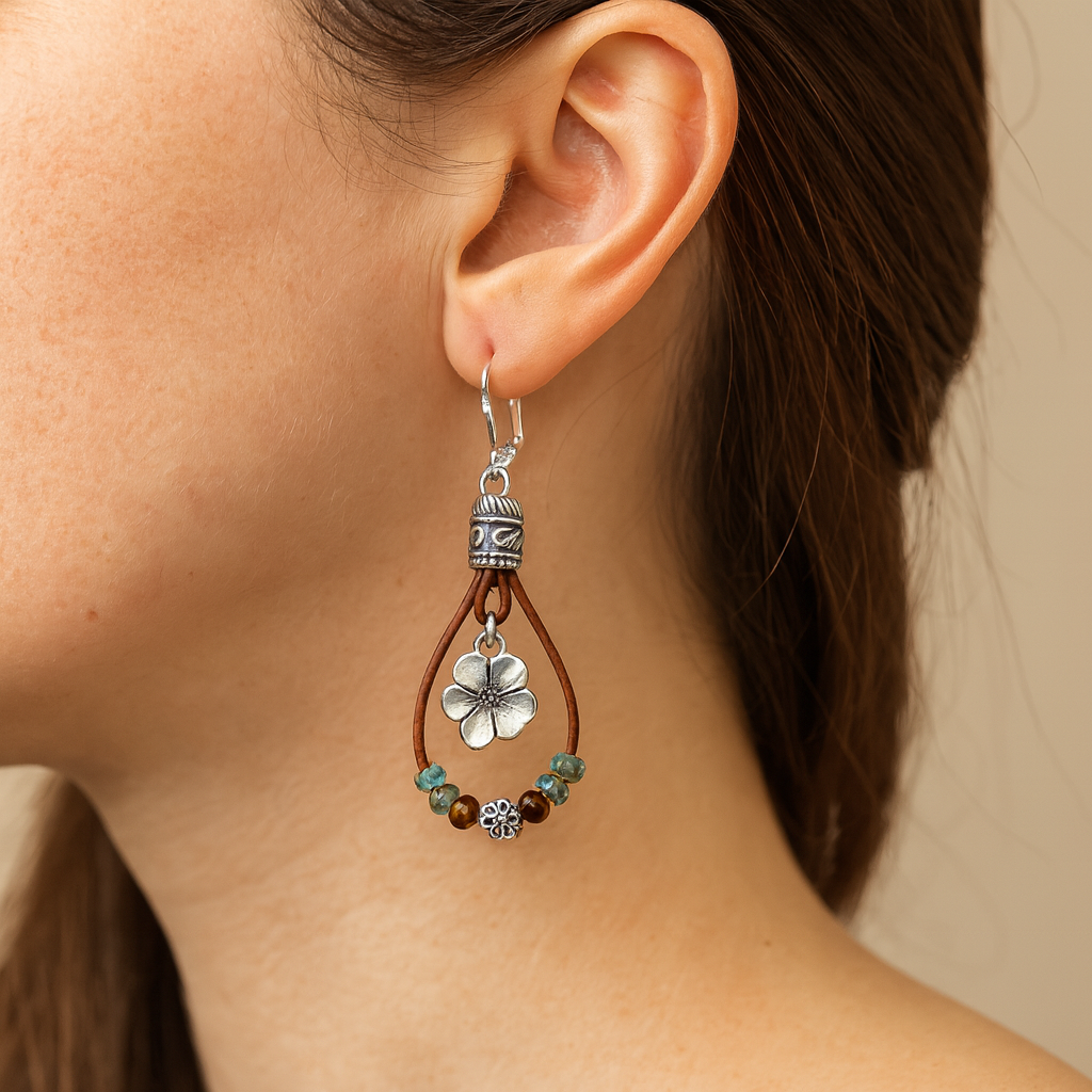 Retro Flower Earrings in Leather