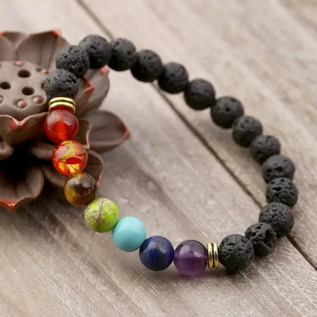 Retro Chakra Bracelet with Lava Stone