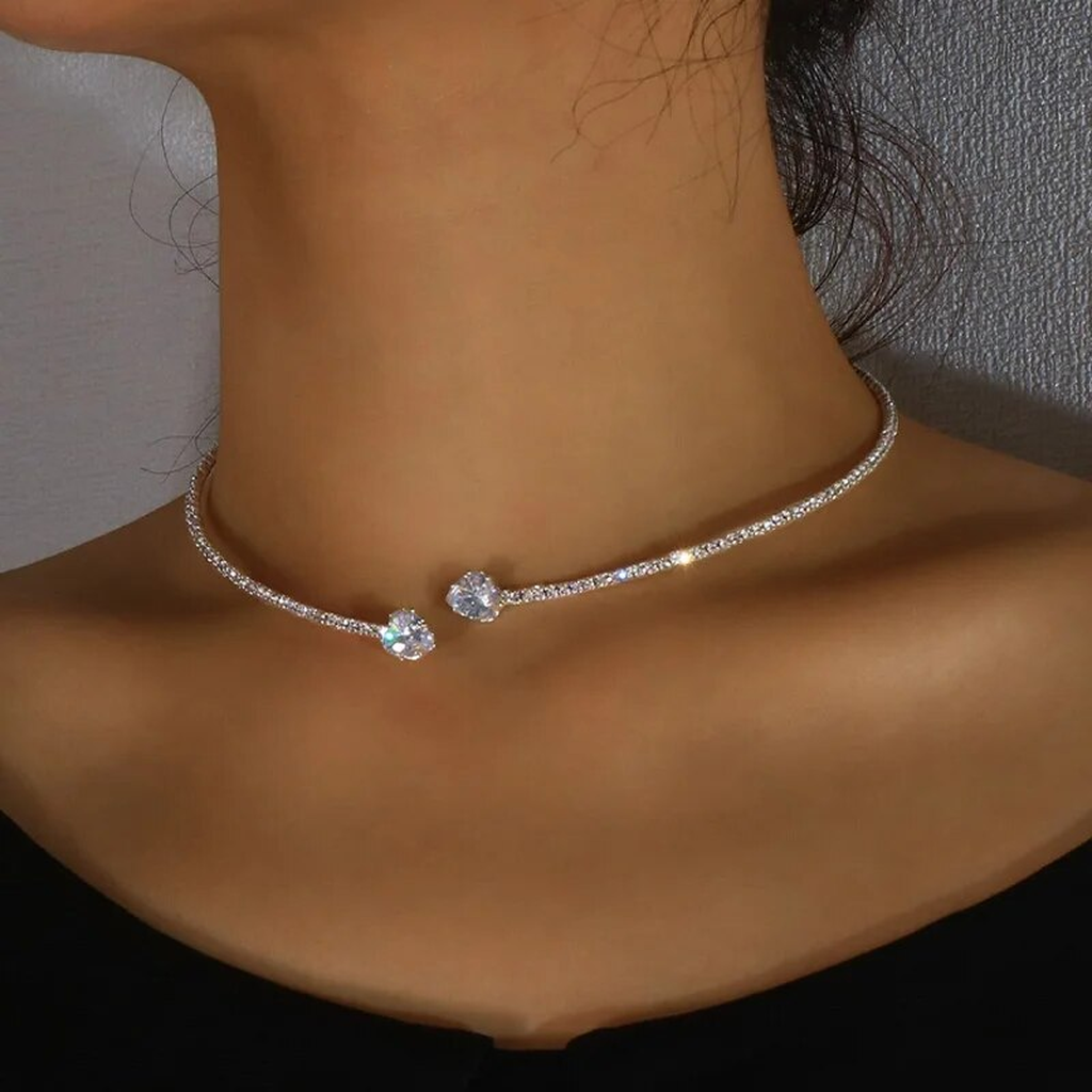 Retro Necklace with Double Zirconia Row